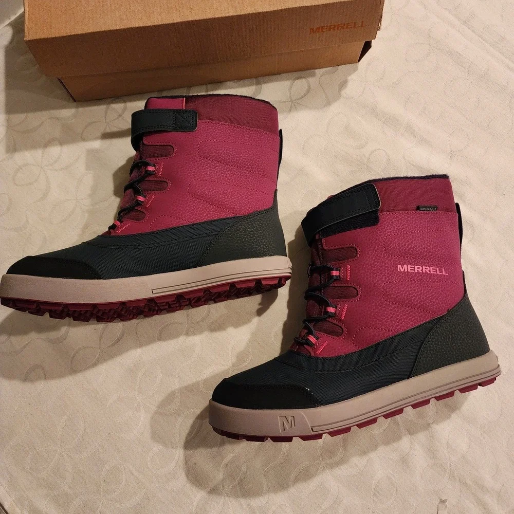 Merrell Snow Storm Waterproof Boots‎ Girls 6 Medium Berry Navy Winter Insulated